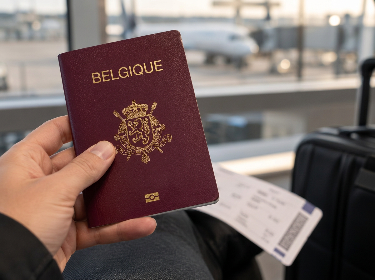 Passeport belge tenu dans les mains