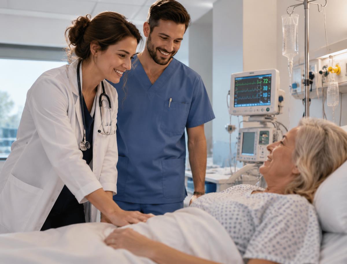 Médecin et infirmière dans une clinique belge